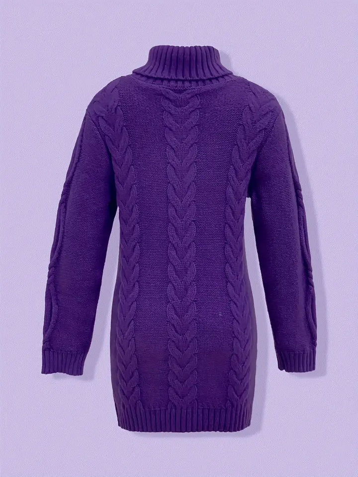 Wendeline | Damen Langer Zopfmuster Rollkragen Strickpullover - Burgundy - Image 39