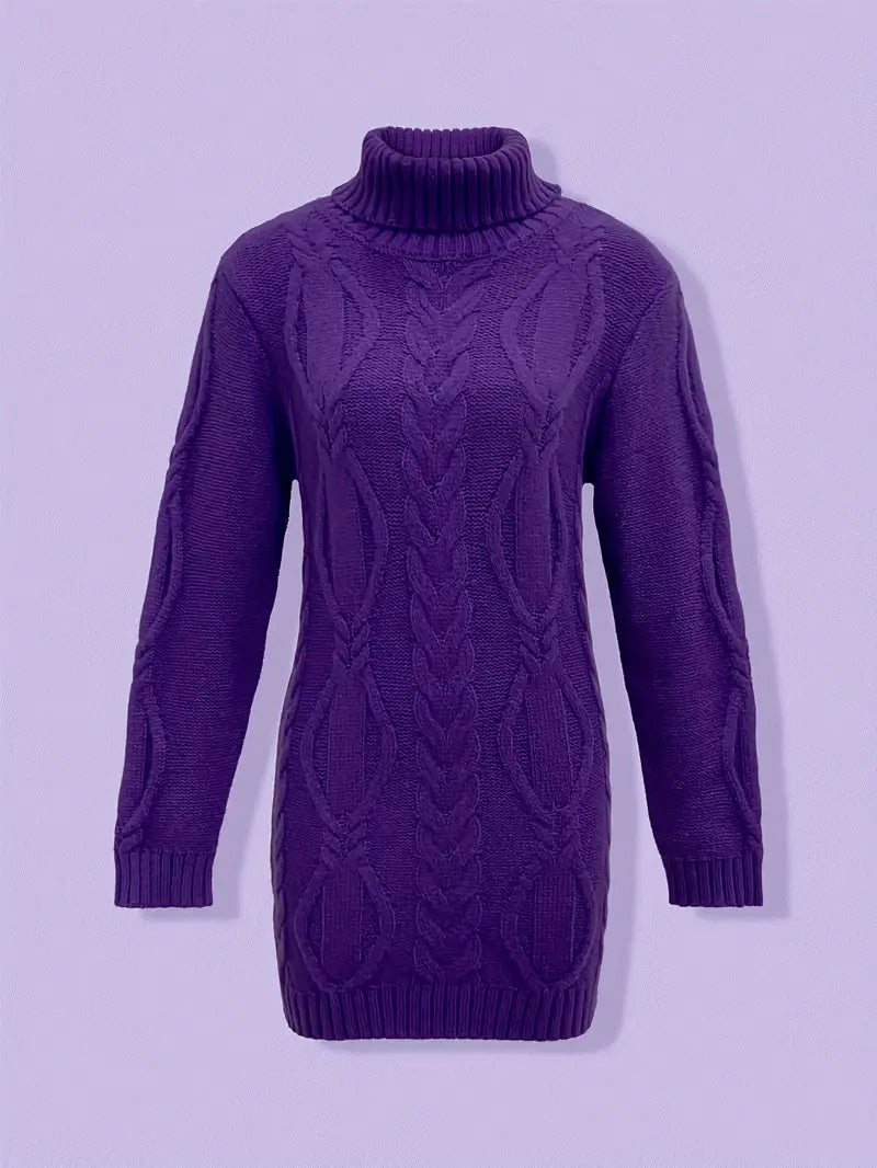 Wendeline | Damen Langer Zopfmuster Rollkragen Strickpullover - Burgundy - Image 40