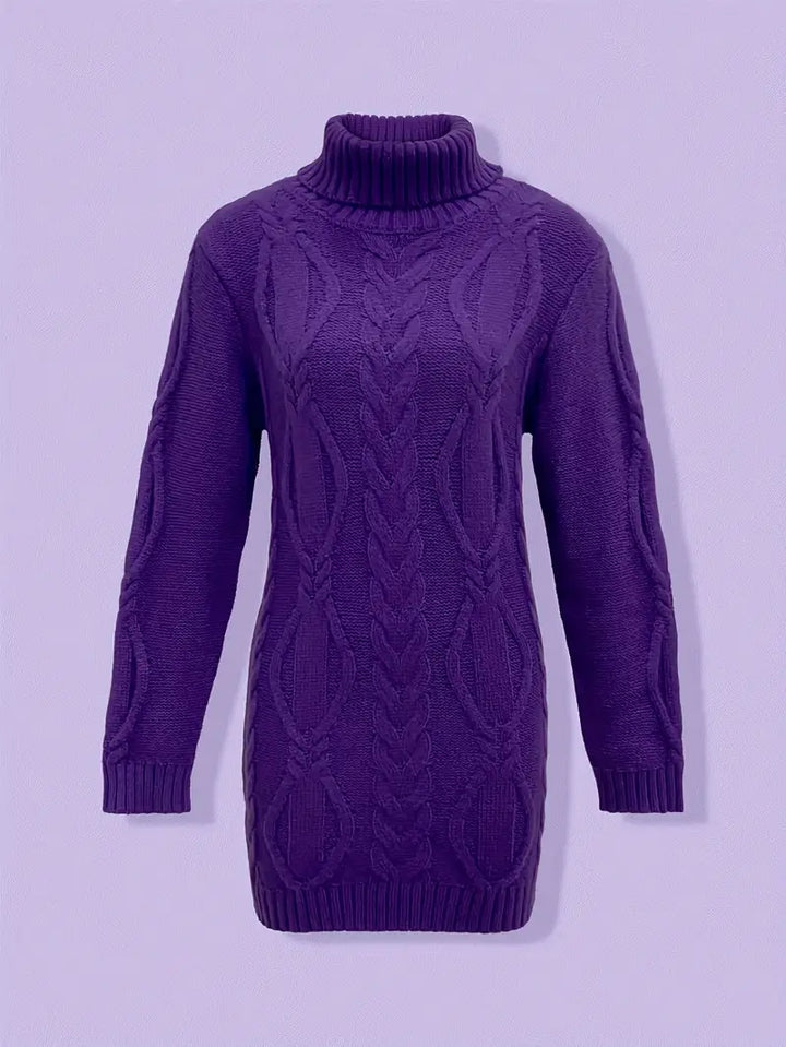 Wendeline | Damen Langer Zopfmuster Rollkragen Strickpullover - Burgundy - Image 40
