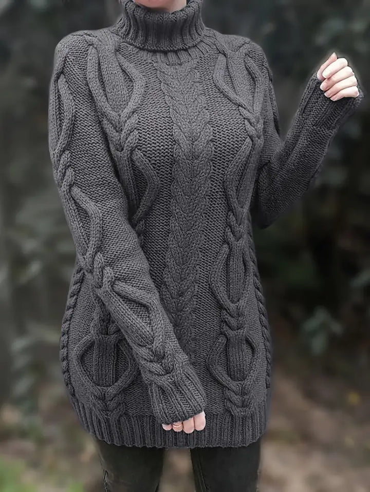 Wendeline | Damen Langer Zopfmuster Rollkragen Strickpullover - Burgundy - Image 7