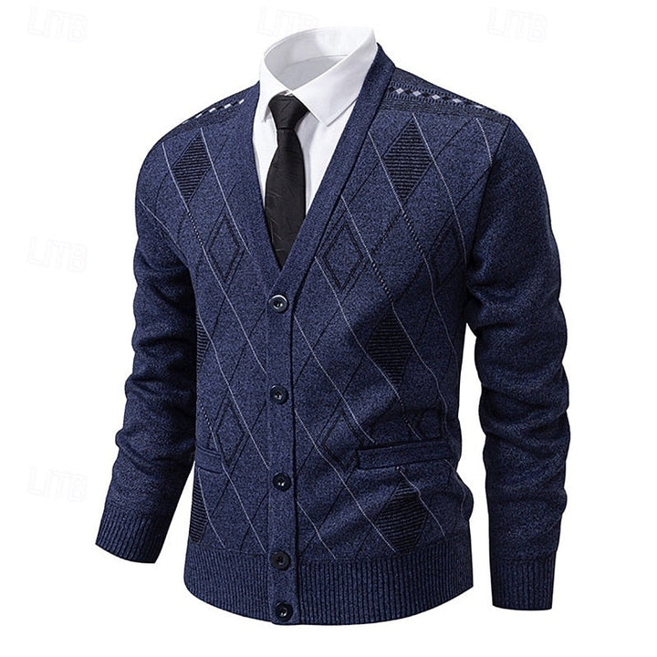 Wendric | Herren Strickjacke Rautenmuster V-Ausschnitt - Navy - Image 1