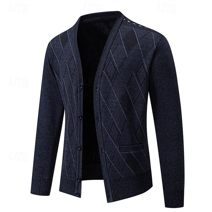 Wendric | Herren Strickjacke Rautenmuster V-Ausschnitt - Navy - Image 11