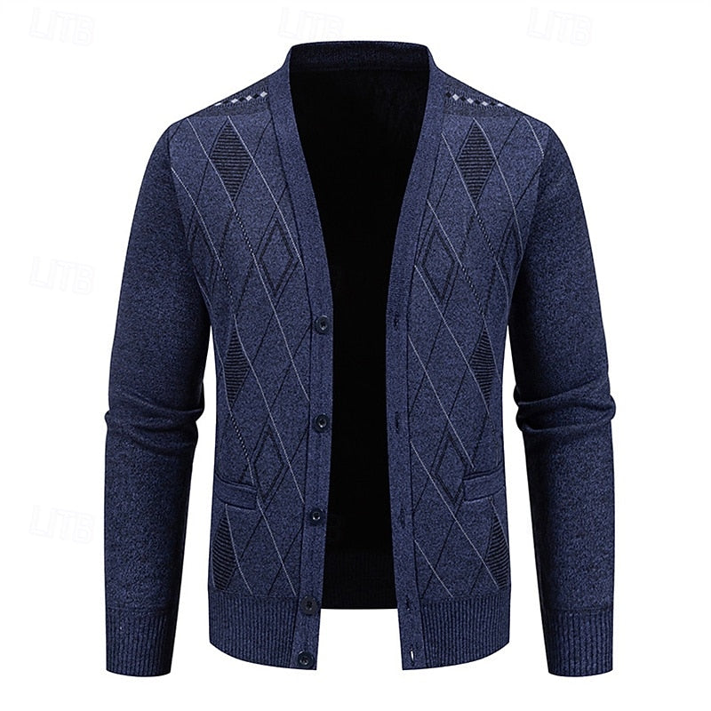 Wendric | Herren Strickjacke Rautenmuster V-Ausschnitt - Navy - Image 2