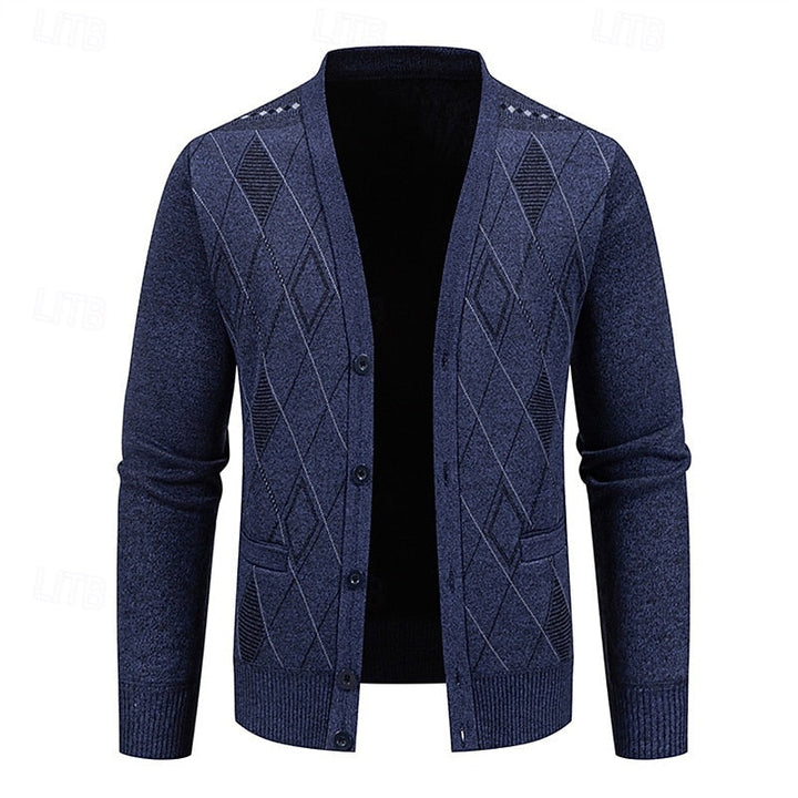 Wendric | Herren Strickjacke Rautenmuster V-Ausschnitt - Navy - Image 2