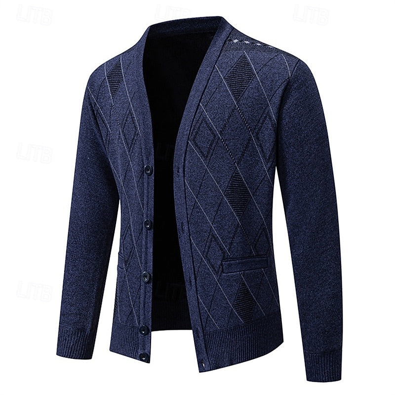 Wendric | Herren Strickjacke Rautenmuster V-Ausschnitt - Navy - Image 3