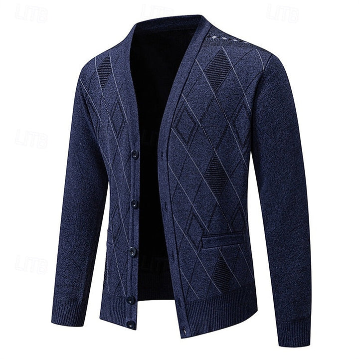Wendric | Herren Strickjacke Rautenmuster V-Ausschnitt - Navy - Image 3