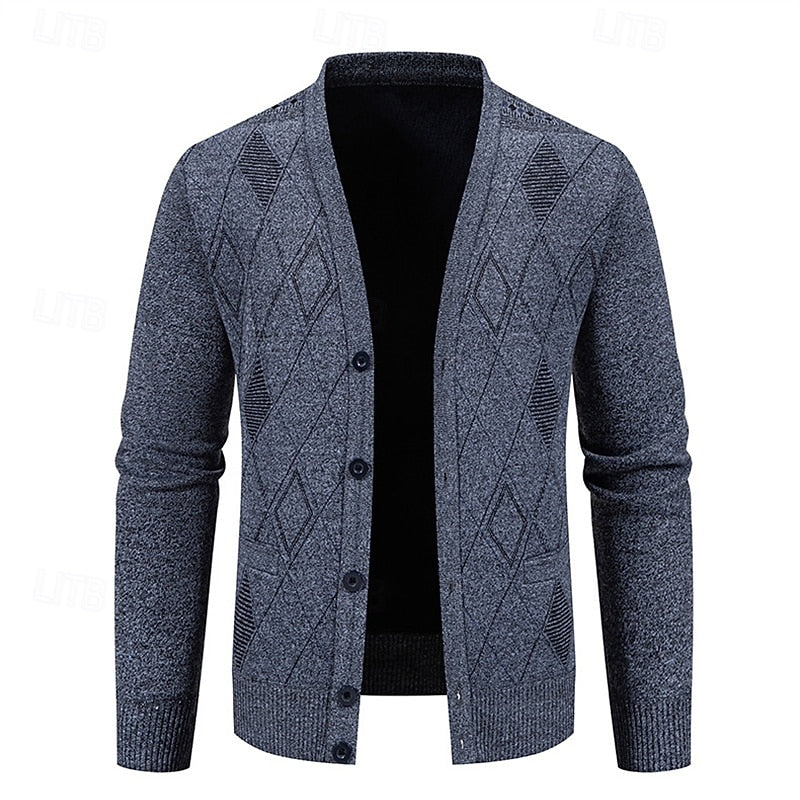 Wendric | Herren Strickjacke Rautenmuster V-Ausschnitt - Navy - Image 5