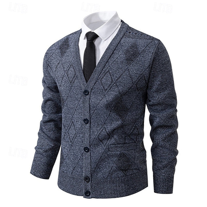 Wendric | Herren Strickjacke Rautenmuster V-Ausschnitt - Navy - Image 6