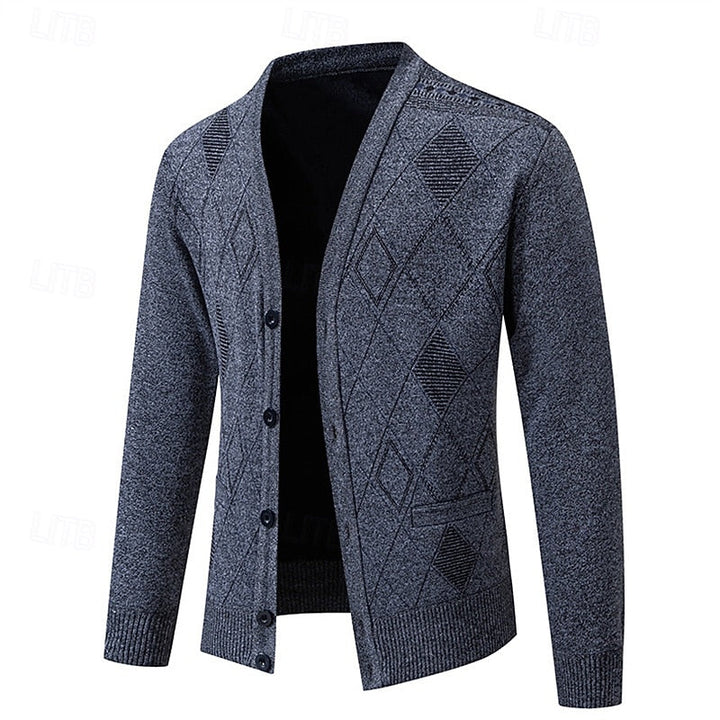 Wendric | Herren Strickjacke Rautenmuster V-Ausschnitt - Navy - Image 7