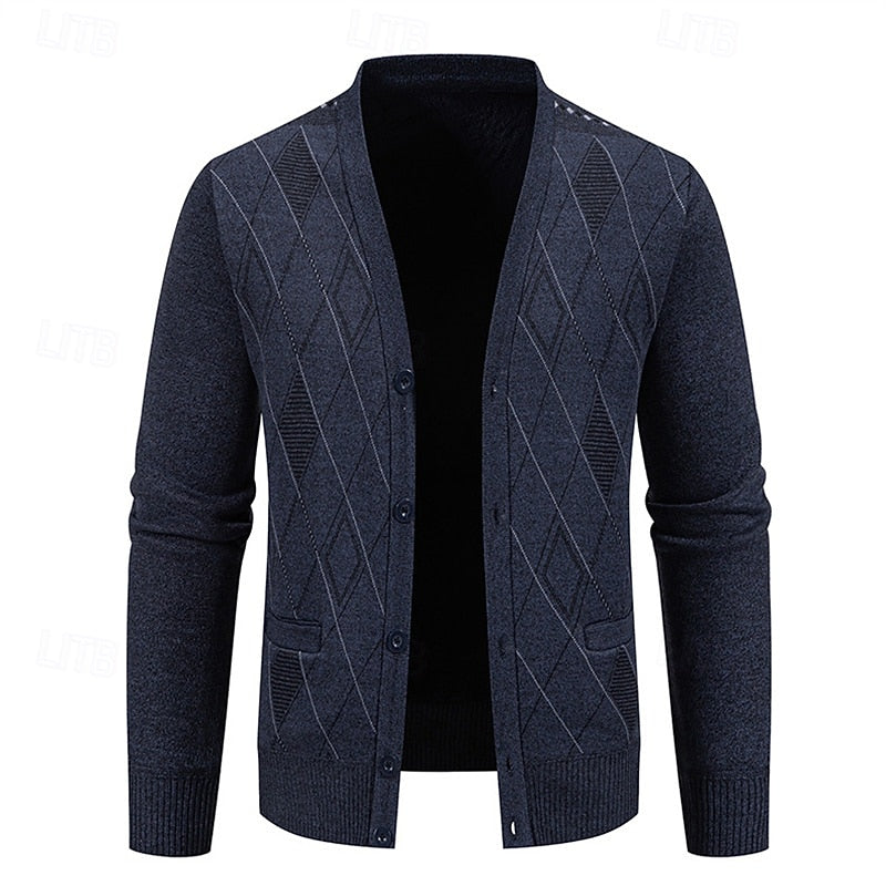 Wendric | Herren Strickjacke Rautenmuster V-Ausschnitt - Navy - Image 8