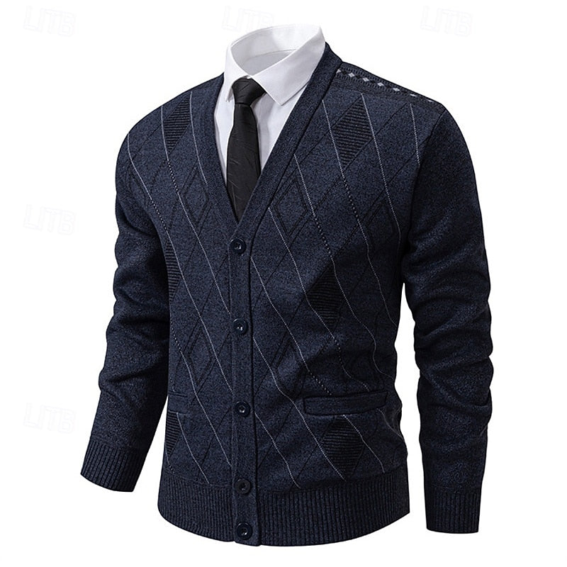 Wendric | Herren Strickjacke Rautenmuster V-Ausschnitt - Navy - Image 9