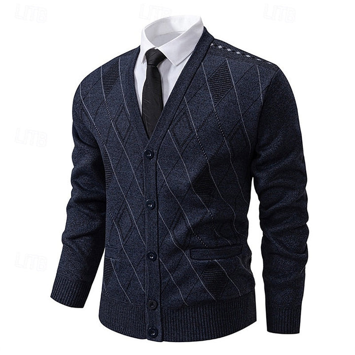 Wendric | Herren Strickjacke Rautenmuster V-Ausschnitt - Navy - Image 9