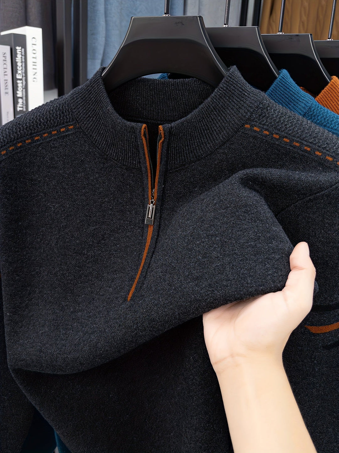 Wendric | Herren Strickpullover mit Halbreißverschluss - Dark Grey - Image 1