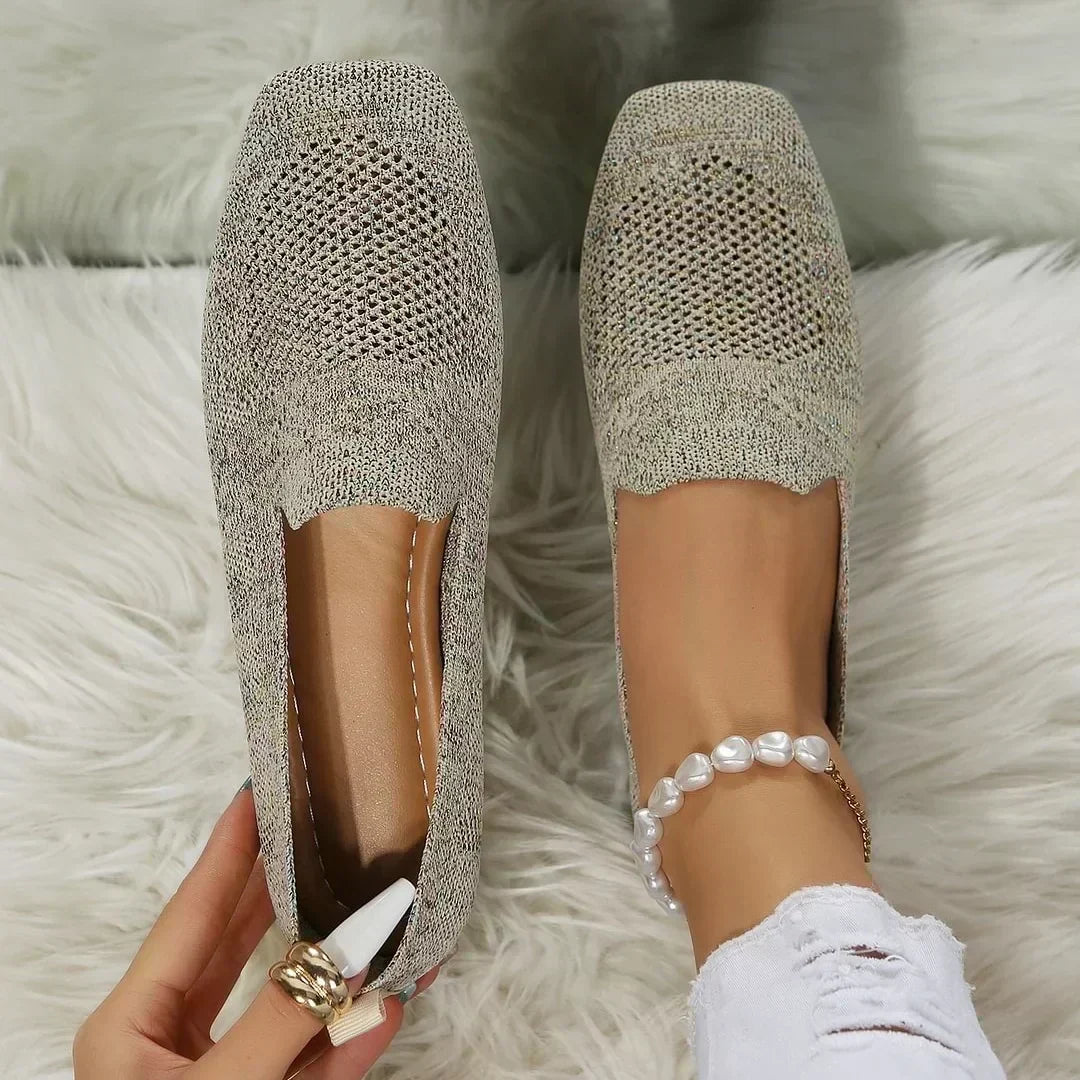 Wibeke | Damen Loafers Atmungsaktive Strickballerinas - Beige - Image 1