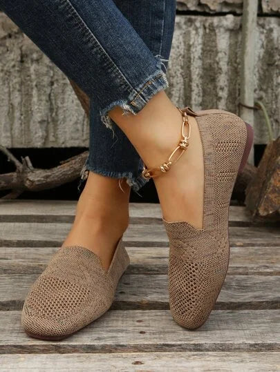 Wibeke | Damen Loafers Atmungsaktive Strickballerinas - Beige - Image 2