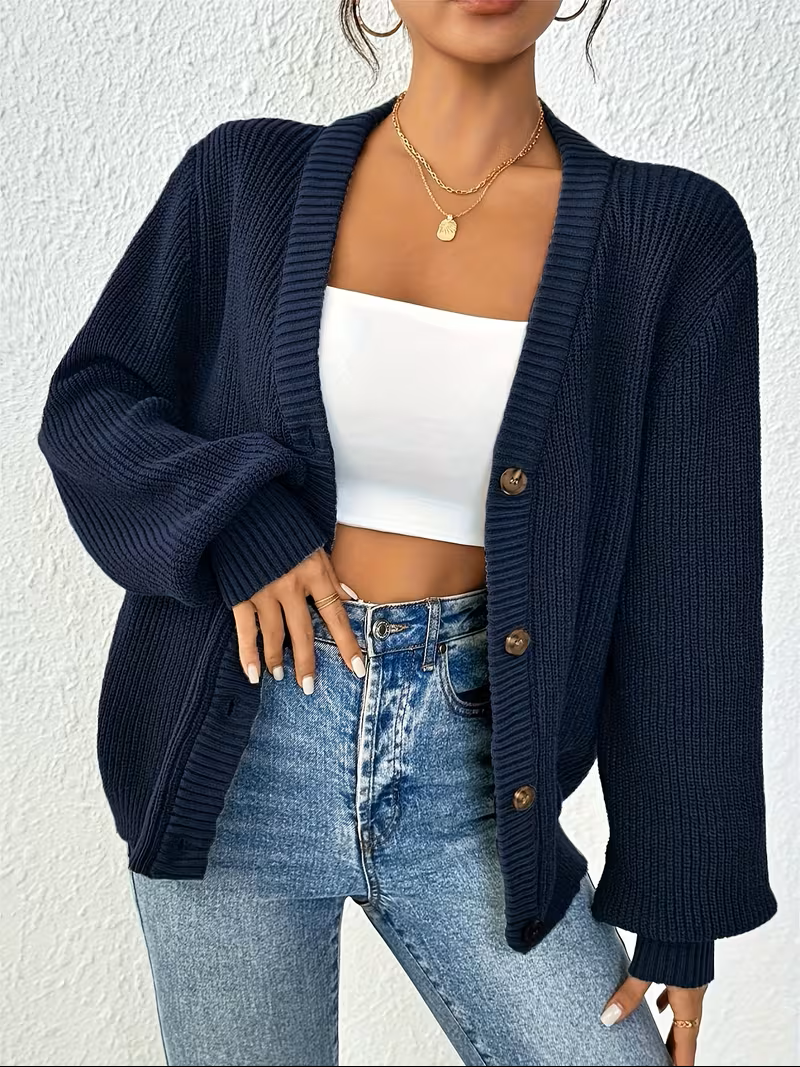 Wibela | Damen Oversize Strickjacke mit Knöpfen - Teal - Image 2
