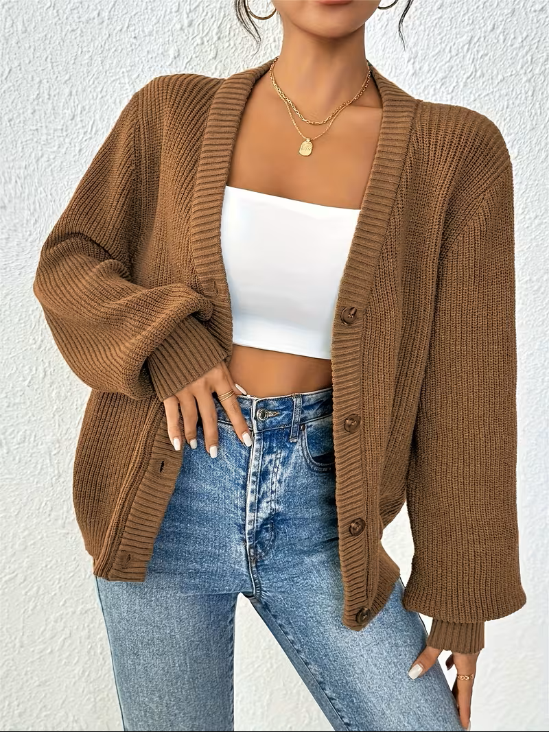 Wibela | Damen Oversize Strickjacke mit Knöpfen - Teal - Image 3