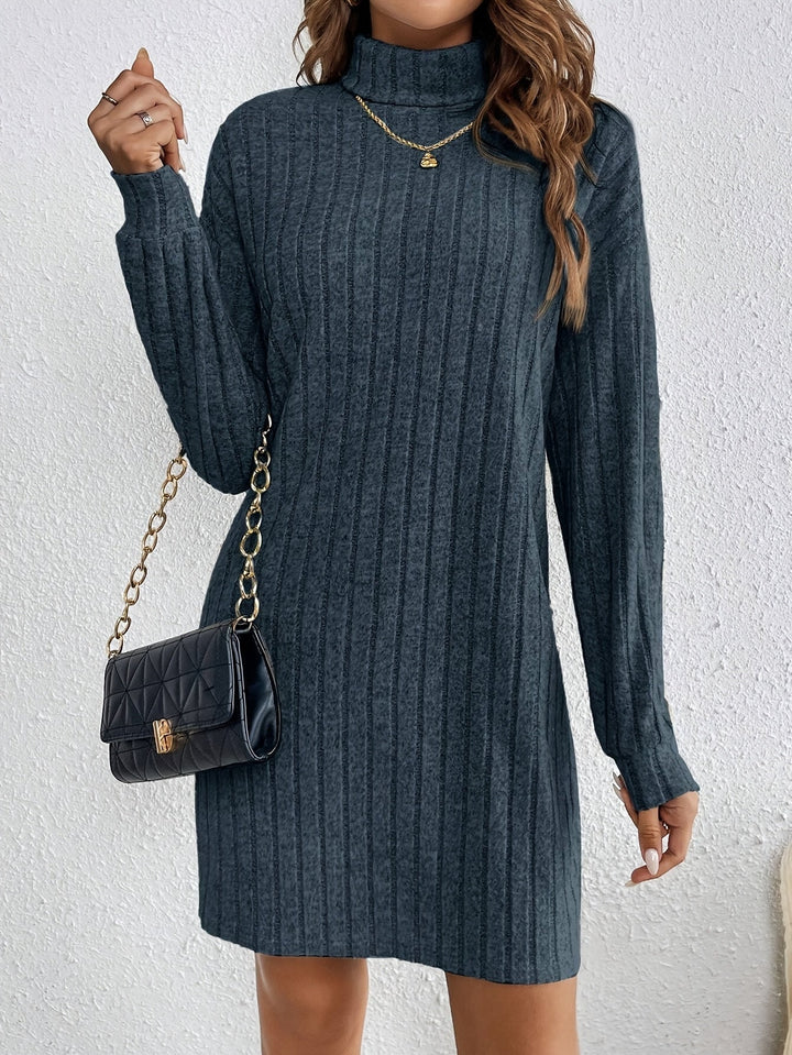 Wiberna | Damen Strickkleid Geripptes Langarmkleid - Taupe - Image 17
