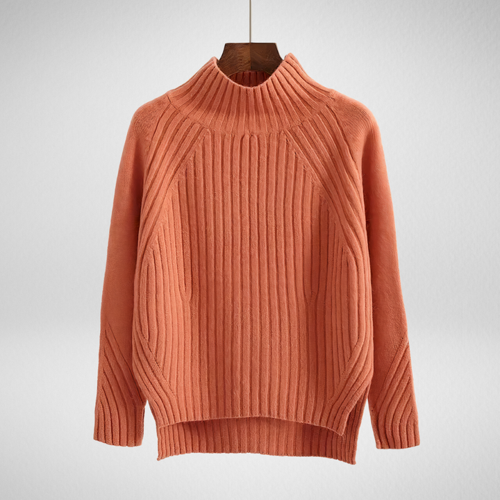 Wibula | Damen Rippenstrick-Pullover mit Stehkragen - Coral - Image 1
