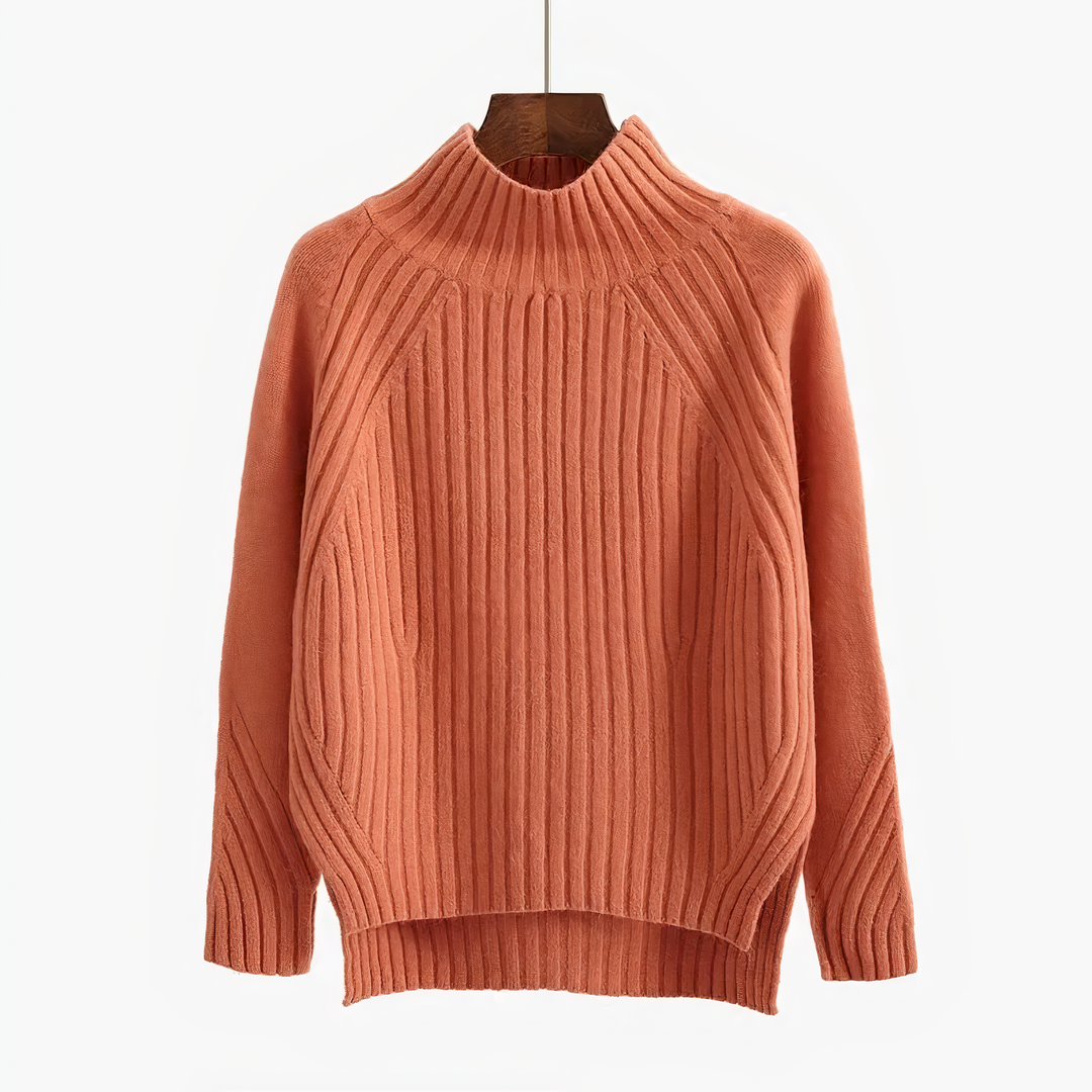 Wibula | Damen Rippenstrick-Pullover mit Stehkragen - Coral - Image 2