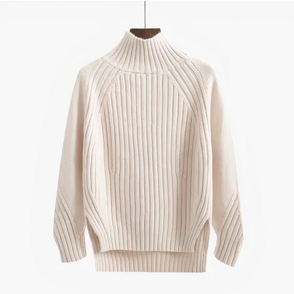 Wibula | Damen Rippenstrick-Pullover mit Stehkragen - Coral - Image 4