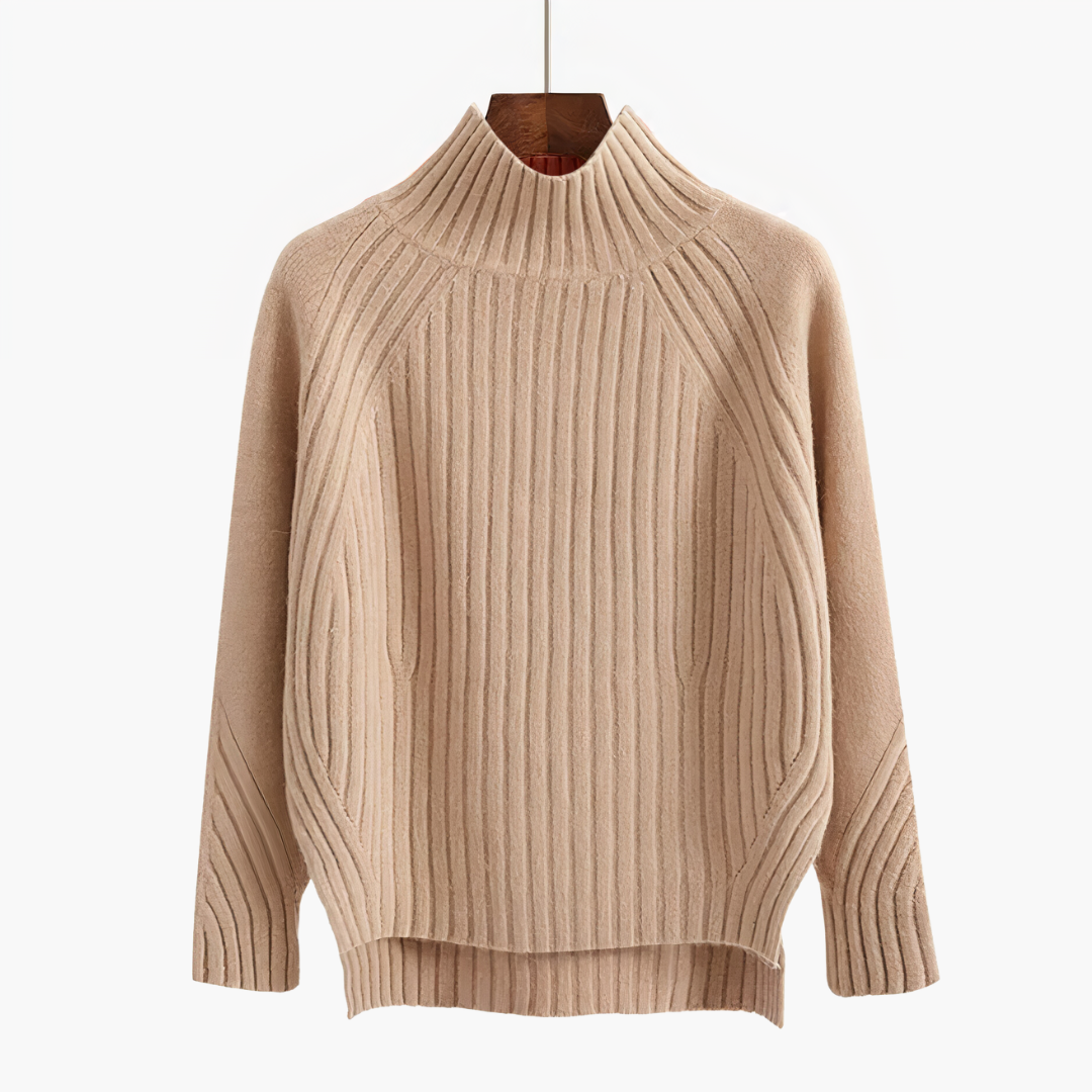 Wibula | Damen Rippenstrick-Pullover mit Stehkragen - Coral - Image 5
