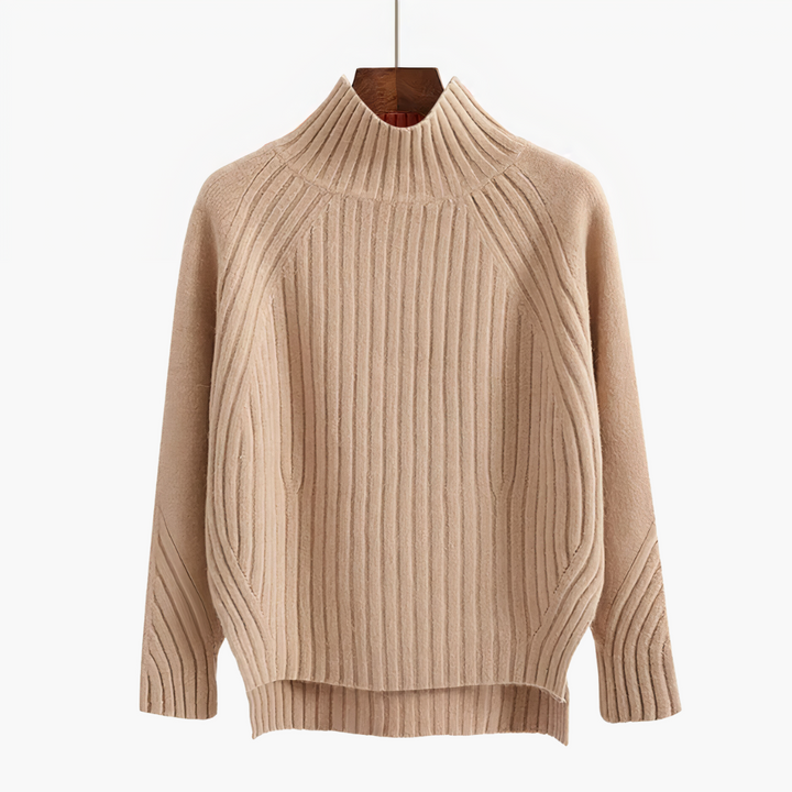 Wibula | Damen Rippenstrick-Pullover mit Stehkragen - Coral - Image 5