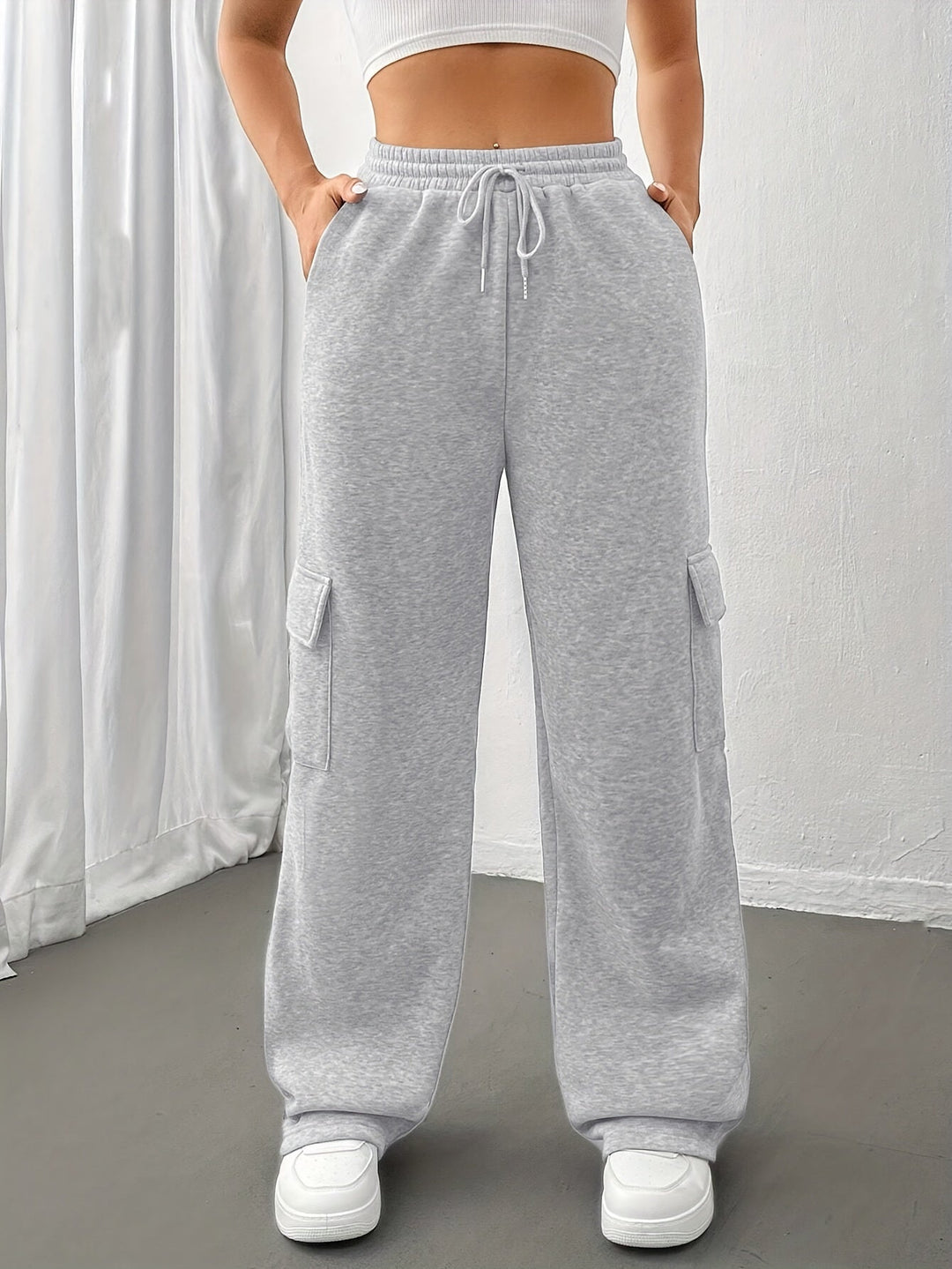 Wibura | Damen Cargo-Jogginghose Relaxed Fit - Light Grey - Image 4