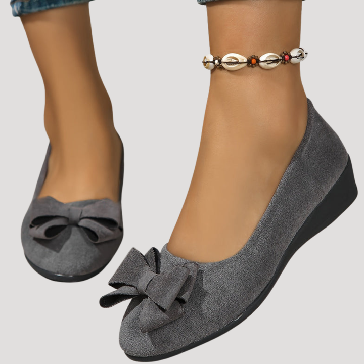 Wiktoria | Damen Keilabsatz Ballerinas mit Schleife - Black - Image 2