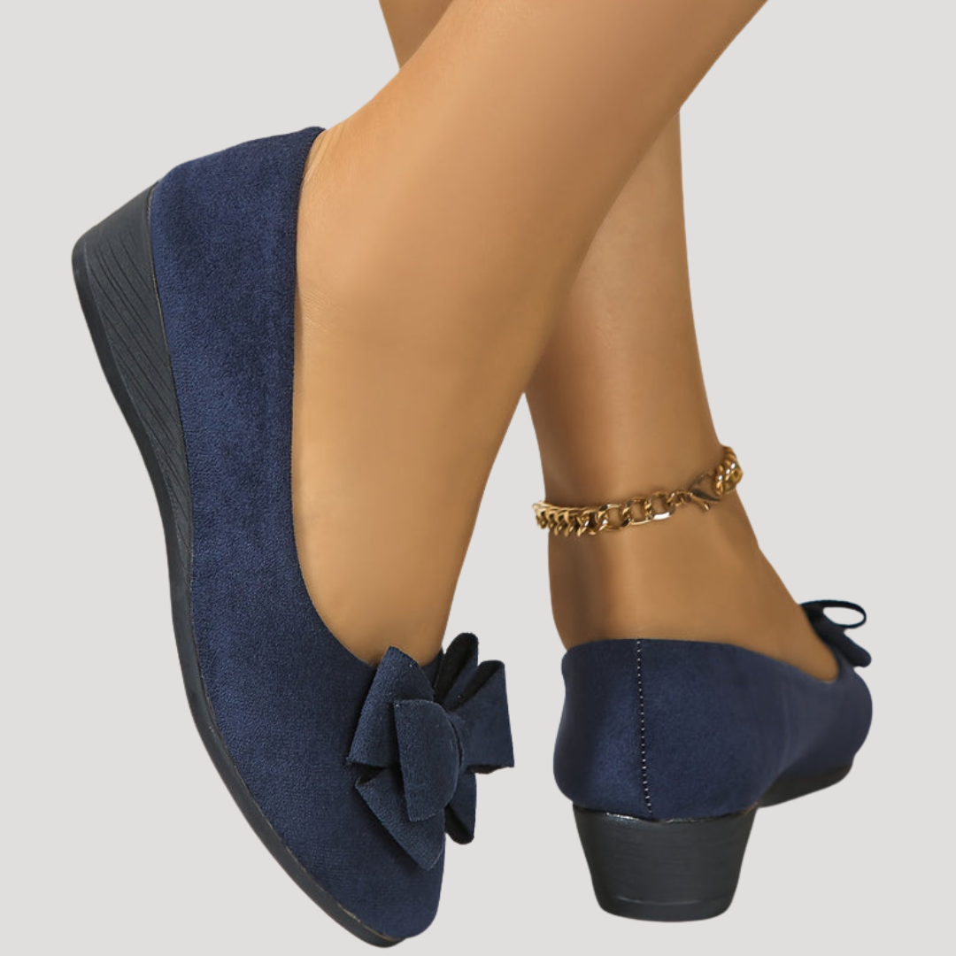 Wiktoria | Damen Keilabsatz Ballerinas mit Schleife - Black - Image 3