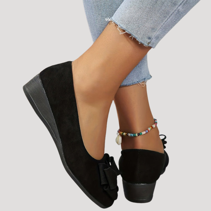 Wiktoria | Damen Keilabsatz Ballerinas mit Schleife - Black - Image 5