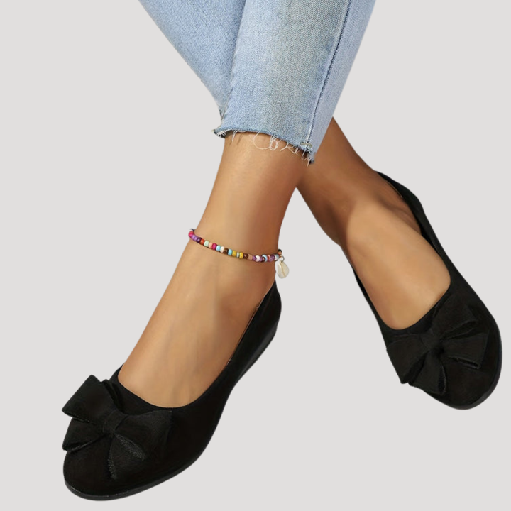 Wiktoria | Damen Keilabsatz Ballerinas mit Schleife - Black - Image 6