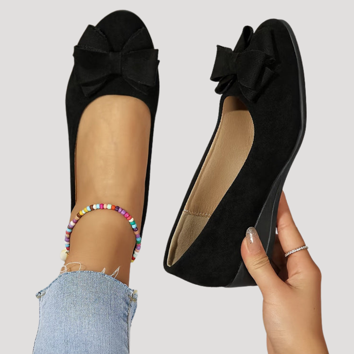 Wiktoria | Damen Keilabsatz Ballerinas mit Schleife - Black - Image 7