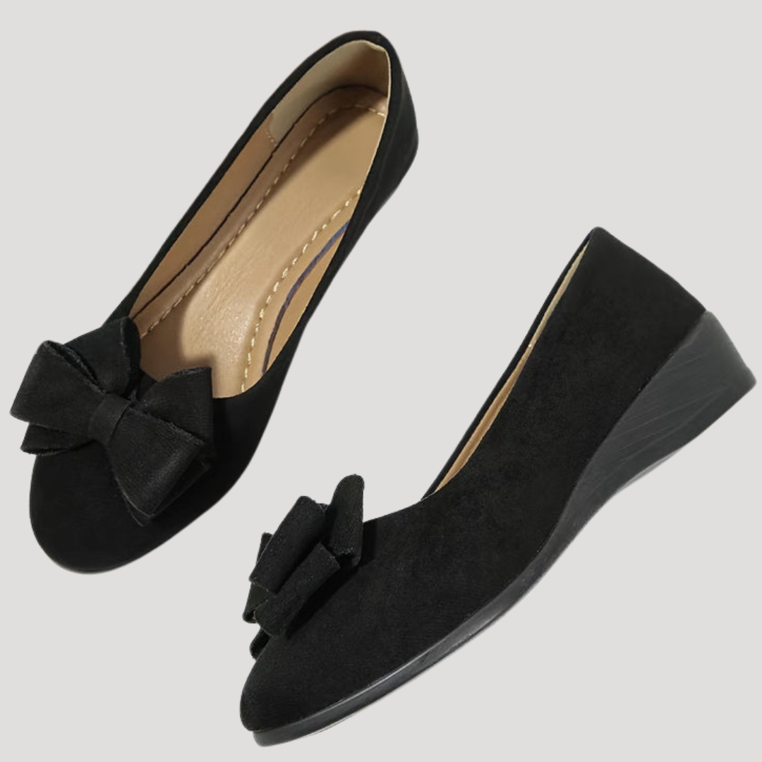 Wiktoria | Damen Keilabsatz Ballerinas mit Schleife - Black - Image 9