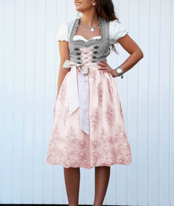 Wilda | Damen Dirndl Oktoberfest Set mit Schürze - Beige - Image 2