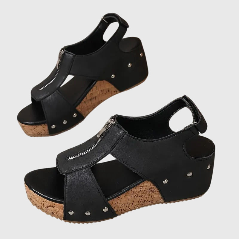 Wilhelmina | Damen Orthopädische Sandalen mit Reißverschluss - Black - Image 5
