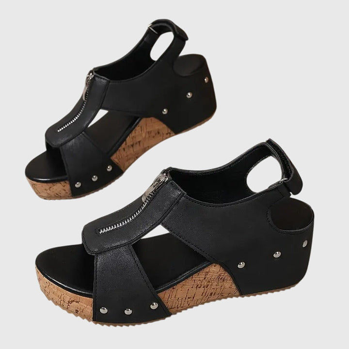 Wilhelmina | Damen Orthopädische Sandalen mit Reißverschluss - Black - Image 5