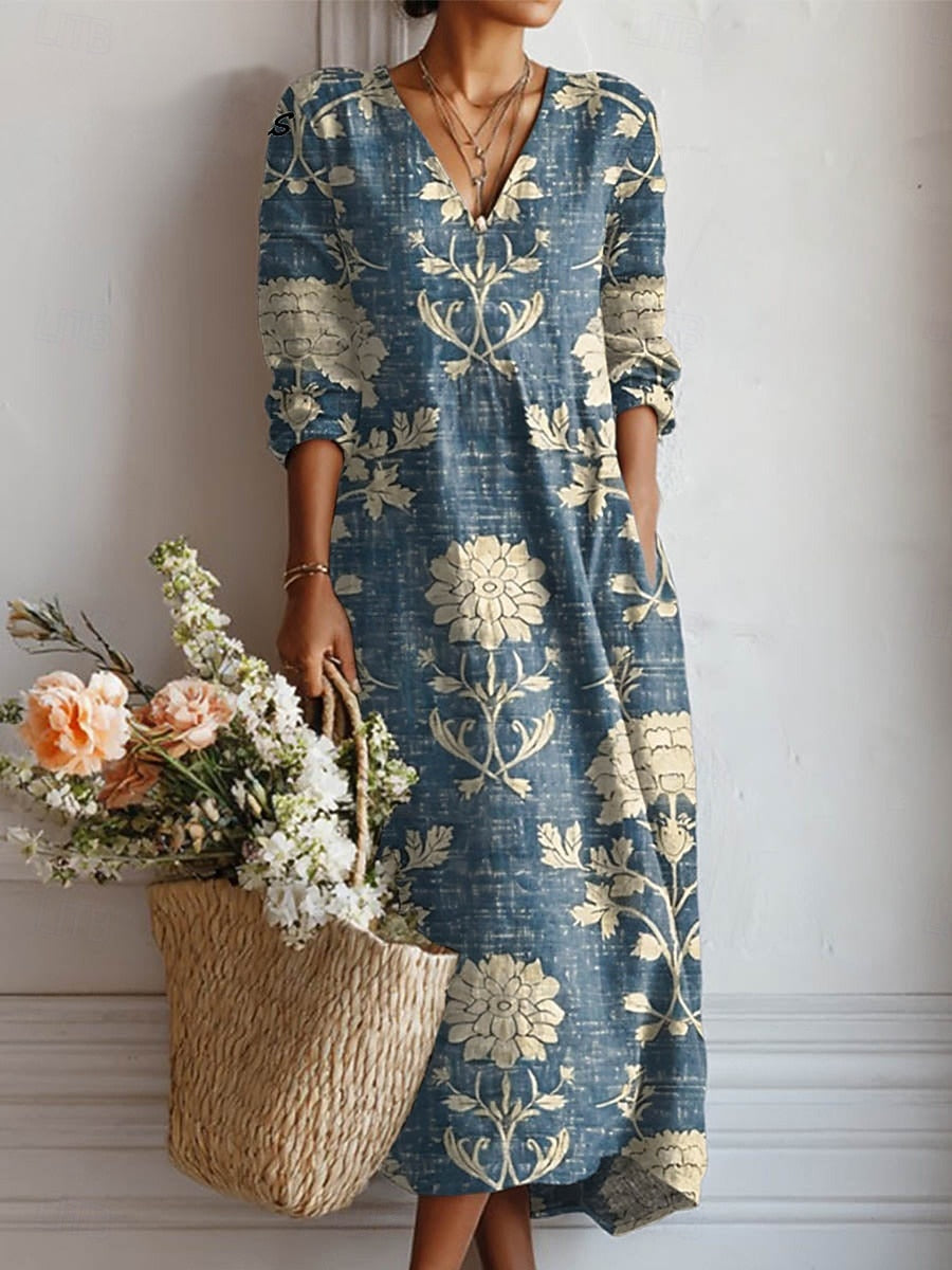 Wilhelmine | Damen V-Ausschnitt Blumenkleid Langarm - Floral - Image 1