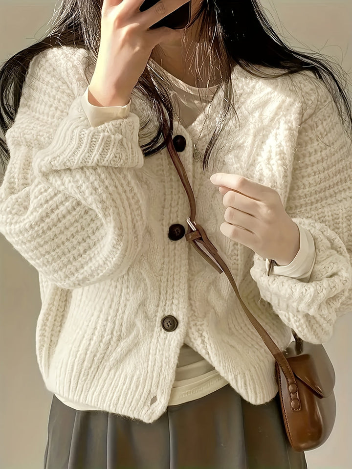 Wilteke | Damen Grobstrick-Strickjacke Oversized - Cream - Image 5