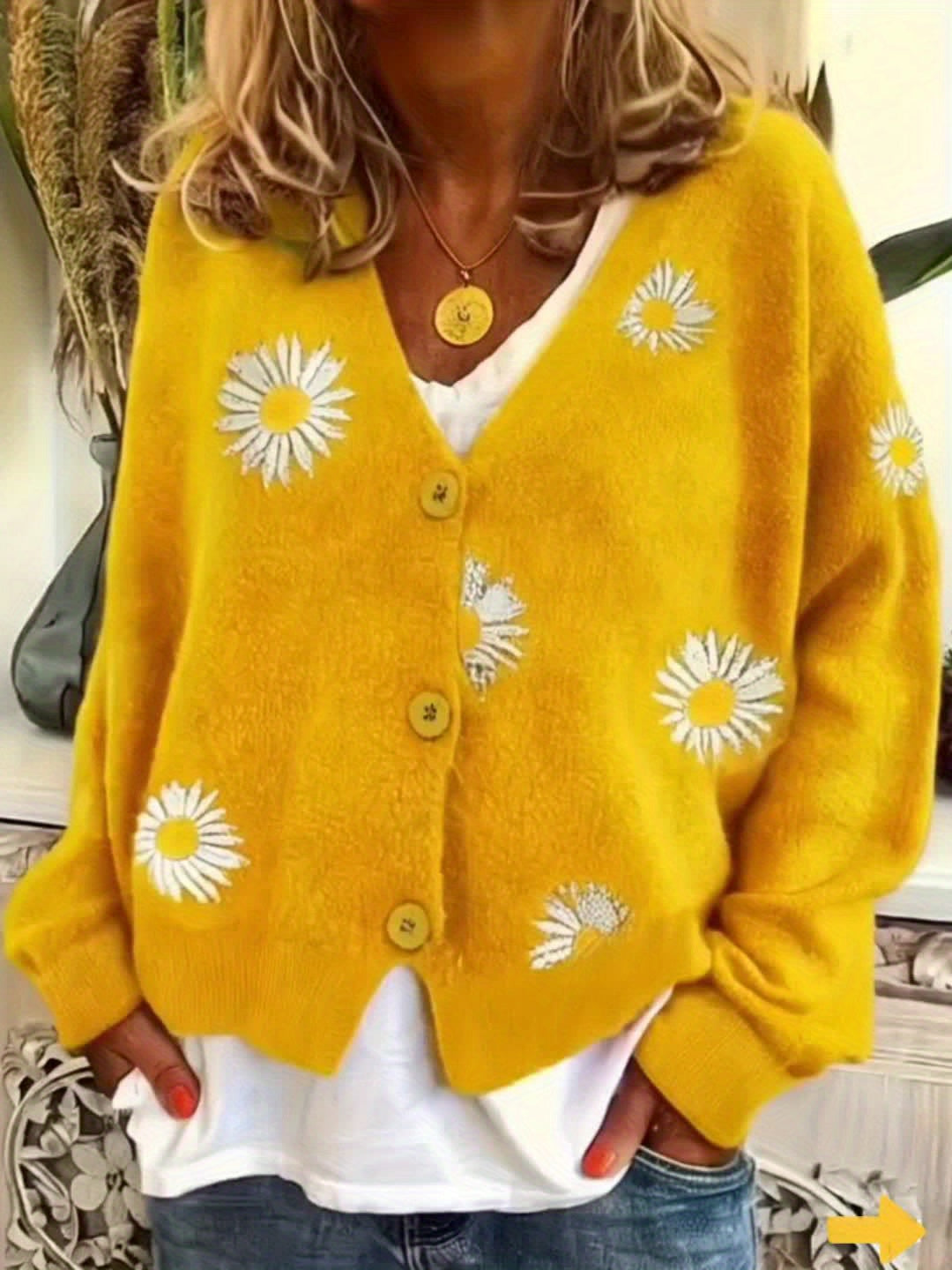 Wilteke | Damen Strickjacke mit Gänseblümchen-Stickerei - Green - Image 11