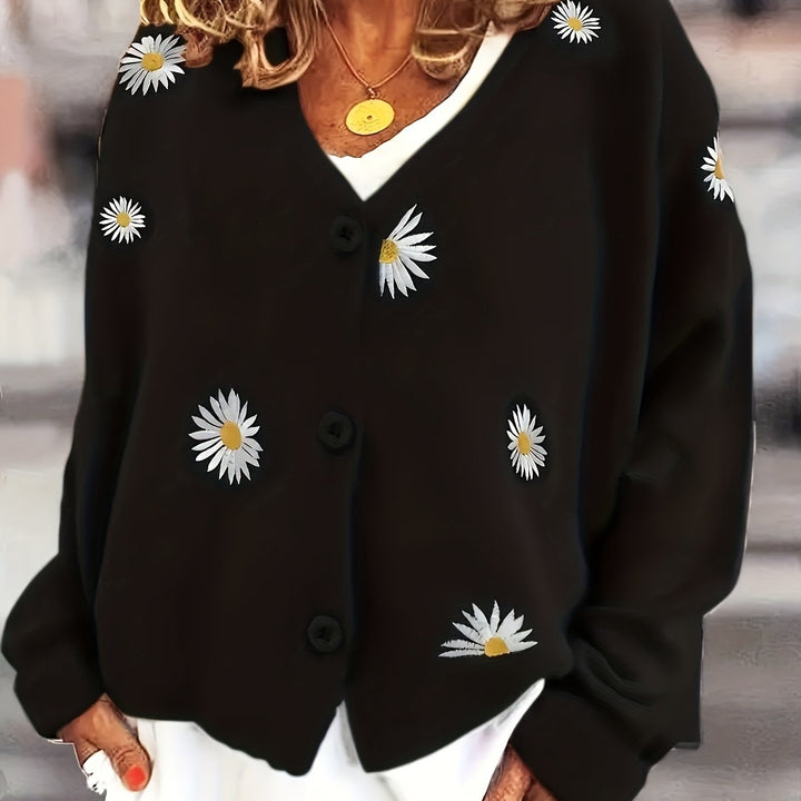 Wilteke | Damen Strickjacke mit Gänseblümchen-Stickerei - Green - Image 14