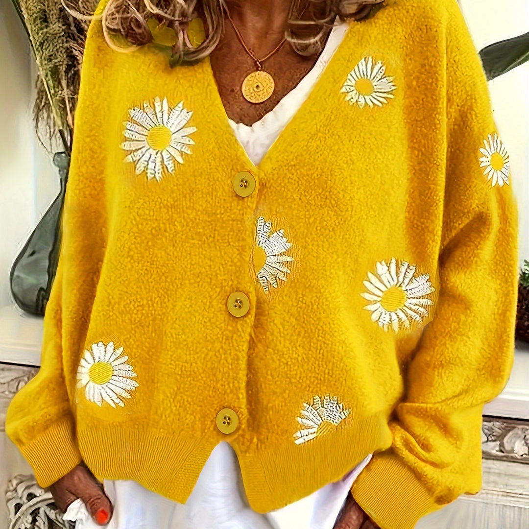 Wilteke | Damen Strickjacke mit Gänseblümchen-Stickerei - Green - Image 16