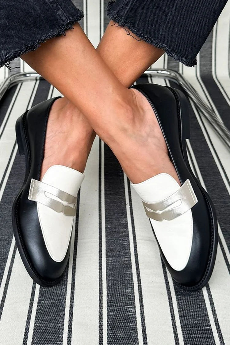 Wilteva | Damen Zweifarbige Leder-Slipper Loafer - Image 1