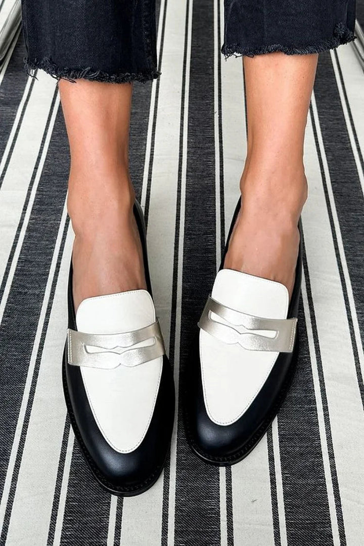Wilteva | Damen Zweifarbige Leder-Slipper Loafer - Image 2