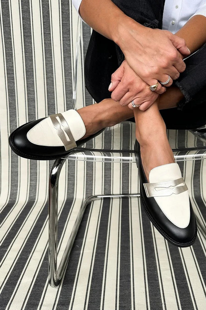 Wilteva | Damen Zweifarbige Leder-Slipper Loafer - Image 4