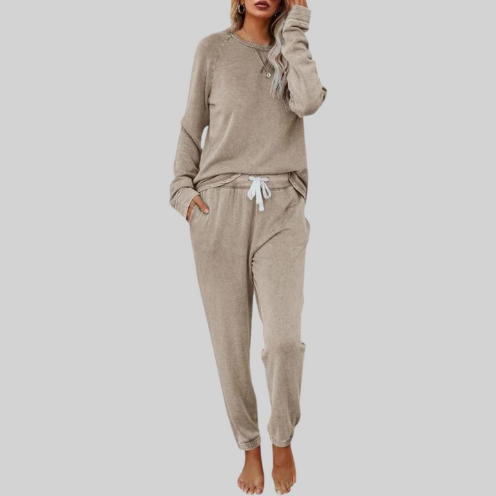 Wiltmara | Damen Jogginghose Set mit Langarm-Sweatshirt - Taupe - Image 1