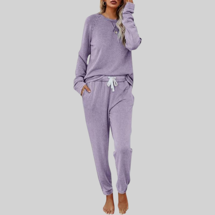 Wiltmara | Damen Jogginghose Set mit Langarm-Sweatshirt - Taupe - Image 3