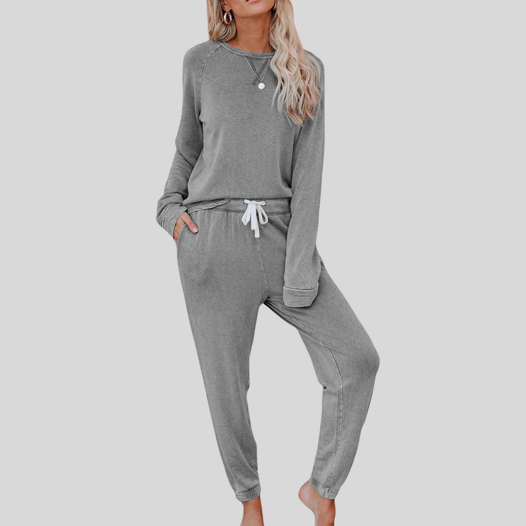 Wiltmara | Damen Jogginghose Set mit Langarm-Sweatshirt - Taupe - Image 8