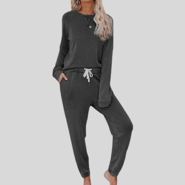 Wiltmara | Damen Jogginghose Set mit Langarm-Sweatshirt - Taupe - Image 9