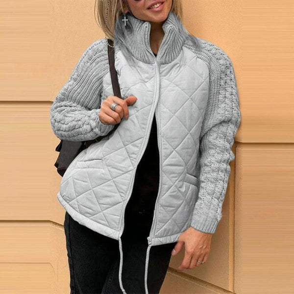 Wiltrud | Damen Steppjacke mit Strickärmeln - Light Grey - Image 1